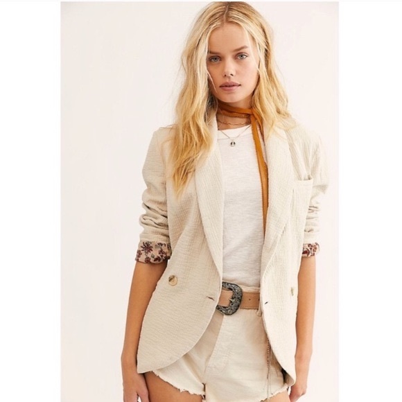 Free People Jackets & Blazers - Free People Rowan Blazer Double Breasted Crinkled Shawl Collar Size XS Oversized